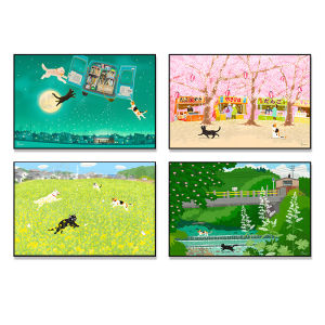 Modern Minimalist Japanese Style Cat Landscape Decorative Art Canvas Print for Living Room Bedroom Restaurant Hotel Wall Art