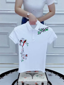 Chinese Style Embroidery Short-Sleeved Mens Summer New Arrival Internet Hot T-shirt Social Guy Polo Shirt Slim-Fit Half-Sleeve Casual