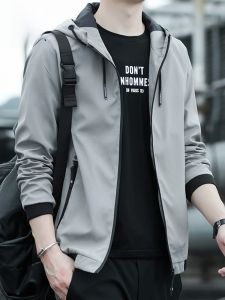 ROMON | Romon Mens Jacket Outdoor Windproof Short Hooded Coat Thin Sport Casual Spring Autumn Summer Polyester Fiber Zipper Decorative