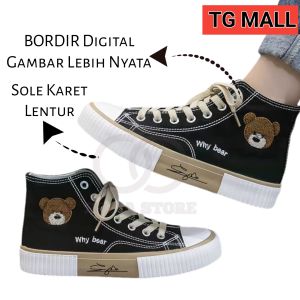 TG Kids Sepatu Couple Remaja Anak Dan dewasa perempuan cewek Kembaran Couple Kakak Adik Ibu Motif Bordir Panda Beruang