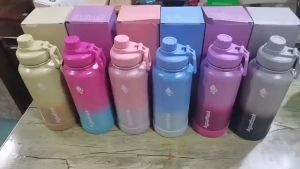32oz Wide Mouth Gradient Tumbler hot and cold Large Capacity Original Water Bottles for kids/adult stainless steel vacuum flask Thermos Outdoor Sports【earphea】