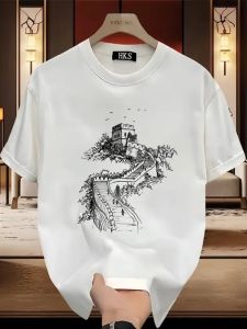 Trendy Cotton Short Sleeve Mens T-shirt All-Match Pure Cotton Summer New Style Print Casual Comfortable round Neck Top