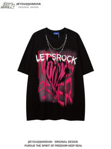 Original Graffiti Lettering Loose Fit Short Sleeve T-Shirt Half Sleeve Hip Hop Style High Street Casual Cotton Tee for Youth