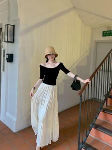 Wang Han Yan Modan Series Slim Fit Short Sleeve U Neck Knitted T Shirt Womens Top Summer Breathable Moisture Wicking Pure Color