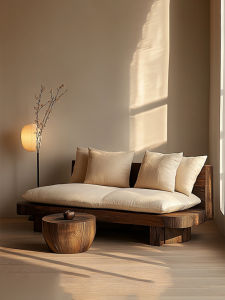 Rustic Natural Wood Sofa Floor Sitting Room Guest Reception High Density Sponge Comfortable Luxury Style Home Furniture