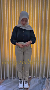 Celana Baggy Wanita Dewasa Twill Drill Casual-Formal