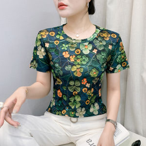 REHIN Summer Fashion Unique Print Round Neck Short Sleeve T-Shirt Slim Fit Womens Top (S-3XL)