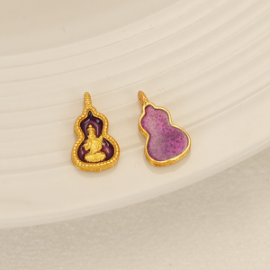 18K Copper Plating Alluvial Gold Burnt Blue Carved Gourd Zodiac Eight Patron Saints Birth Year Buddha Pendant DIY Accessories