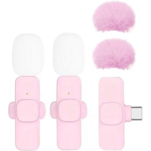 Wireless Lavalier Microphone Mini Lapel Mic with Noise Reduction for iPhone USB-C Android Vlog Video Recording Content