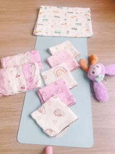 Sét 5 Khăn Sữa Muslin 2 Lớp cho bé - kích thước 27cm x 27cm - mix màu ngẫu nhiên