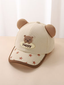 Childrens Baseball Cap Autumn Baby Cartoon Boys Duckbill Cap Spring Girls Sunshade Windproof Warm Hat Adjustable round Top Velvet Fabric