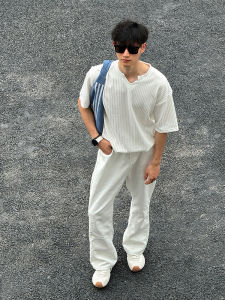 Ice Silk Quick Dry Short Sleeve V-Neck T-Shirt for Men Summer Fashionable Heavyweight Mature And Stable Half Sleeve Shirt