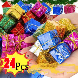 24Pcs Mini Gift Box Christmas Tree Ornaments / Square Foam Gift Box 2.5/4cm Multicolor Christmas and New Year Party Decorations / Mini Christmas Foam Gift Box Hanging Decorations