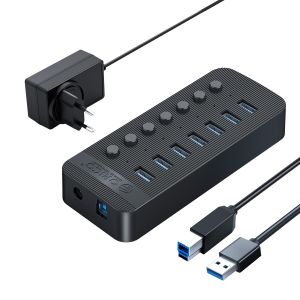 ORICO | ORICO USB3.0 Hub Aluminum Industrial 7-Port Splitter Split Switch with 12v Power Adapter for Macbook Mobile Phone Tablets