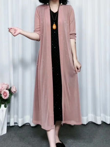 Middle-Aged Mom Summer Clothes Shawl Cardigan Mid Length Long Length Shawl Middle-Aged and Elderly Womens Sun Protection Clothing Cloak Coat Thin Outerwear
