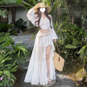 Karrar betsey | Irregular Hem White Maxi Dress Set Resort Style