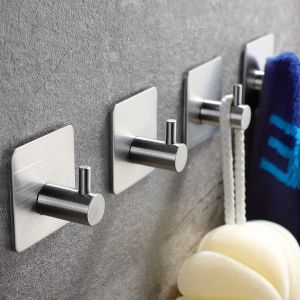 1/2/4pcs Adhesive Heavy Duty Wall Hooks Waterproof Stainless Steel Hooks For Hanging Coat Hat Towel Robe Hook Rack