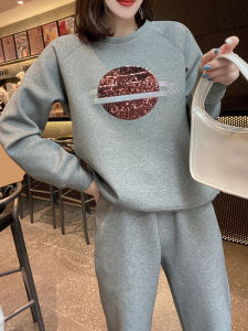 Space Cotton Casual Fashion Sportswear Set Womens 2024 Autumn New Style Streetwear Sweatshirt Long Pants Two-Piece Set