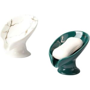 1PC Ceramic Leay Shower Soap Holder Bathroom and kitchen Supplies Leaf Shape Box Water Guide Hole Dish Storage Plate