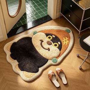 VIKAMA Thảm Hình Con Ếch Dễ Thương Hình Dạng Không Đều Mềm Mại Sang Trọng Thảm Trải Sàn Chống Trượt Màu Xanh Lá Cây Màu Vàng Thiết Kế Hình Động Vật Hoạt Hình Cho Phòng Ngủ Phòng Tắm Phòng Trẻ Em