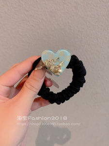 ริบบิ้นยางยืดหัวใจใหม่ปี 2024 สำหรับผู้หญิง ริบบิ้นยางยืดหางม้าสไตล์เกาหลีที่ทันสมัย ​​ริบบิ้นยางยืดหางม้าลายผีเสื้อ ริบบิ้นยางยืดหัวใจ