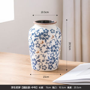New Chinese Style Blue and White Porcelain Ceramic Vase Decoration Retro Fancy Living Room Flower Arrangement Hydroponic Flowers Green Plant Decorations