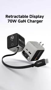 Hagibis | Hagibis Retractable USB C Charger Foldable Plug 70W GaN Wall Charger With LED Display Fast Charging for iPhone 17 iPad Macbook