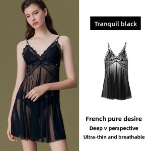 Gainreel | Sultry Light Mesh Deep V Sleep Dress
