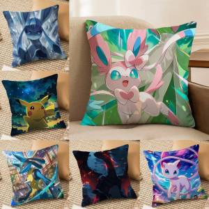 Bandai | Pokemon Ultimate Collection Anime Plush Pillow Cover Soft Short Plush Cushion Cover For Sofa Bedroom Home Decor Gift