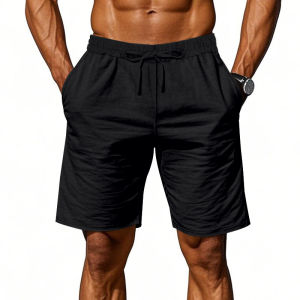 Mens Summer Cotton Linen Shorts Casual Drawstring Elastic Waist Breathable Loose Fit Beach Lounge Vacation Pants