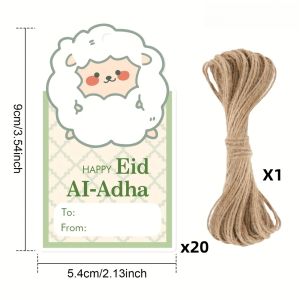50pcs/bag Eid Al Adha Gift Tags Cute Sheep Design Kraft Paper Hanging Tags Paper Label for Eid Mubarak Gift Wrapping Party Decor