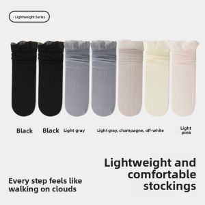 Miiow | Cat Woman Crystal Glass Lace Trim Mid-Calf Thin Summer Socks Womens Ballet Style Versatile Glass Fiber Antibacterial Socks