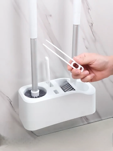 Toilet Brush Floor Brush Wire Brush Hair clip 4 in 1 Set Wall-mounted Strong adhesive without punching Toilet Brush With Long Handle Toilet Cleaner Brush With Holder
