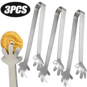 【Hot】3PCS Stainless Steel Sugar Clip Party Bar Mini Ice Clip Palm Shaped Food Tongs Kitchen Barbecue Clip