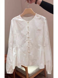 Slimming Effect White Shirt Womens round Neck Single Button Simple Style 2025 New Arrival Breathable Comfortable Long Sleeve