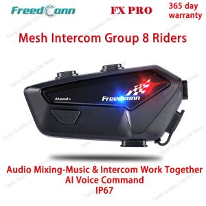 2024 New Freedconn FX Pro Mesh Intercom Auto-Reconnect Group 8 Riders AI Voice Command Audio Mixing Intercom With Music/Navigation & Intercom Work Together IP67