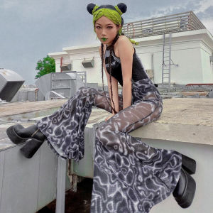 Micro Transparent High Waisted Flared Pants Womens See-through Bell Bottom Trousers Summer Thin Fabric Long Casual Pants