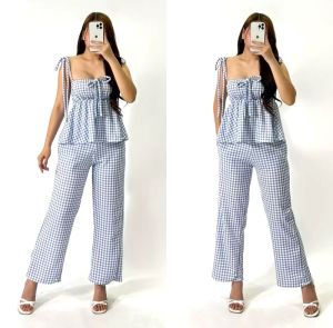 New Trending Gingham Women Ladies Casual Terno Coordinates Set