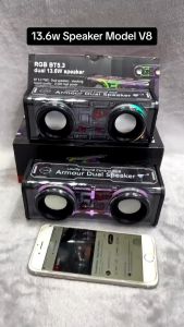 Speaker Bluetooth Transparan V8 LED dengan RGB Light Dual Speaker Extra Bass Support Micro SD Port