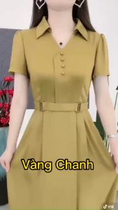 Đầm trung niên cho mẹ cổ sơ mi sang trọng công sở chất lụa hồng ngọc