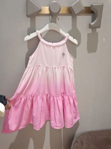 Girls Gradient Pink Princess Dress Childrens Strap Dress Summer Fashion Short Sleeve Midi Skirt Korean Style Baby Dress