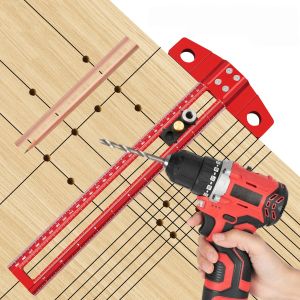 300mm Woodworking T-Square with 6/8/10mm Drill and 2 Pencils & Instruction Manual 2-in-1 Aluminum Alloy Drilling & Marking Jig