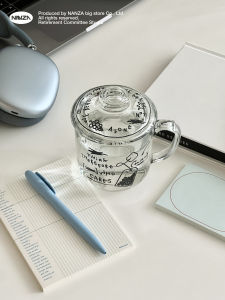 NANZA Ins Glass Tea Cup Korean Style Water Cup with Lid Coffee Cup Milk Cup Medieval Cup Winter Hot Drink Illustration Cup