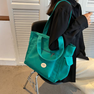 Large Capacity Canvas Bag with Zipper Partitioned Layers Student White Versatile Bag for Women Summer 2024 Daily Use