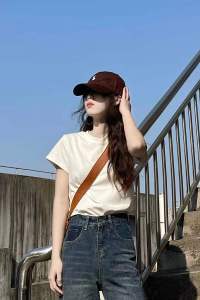 White Pure Color Short Sleeve T-shirt for Women High-end Classic Round Neck Slim Fit Regular Length Cotton Polyurethane Elastane Blouse Base Shirt