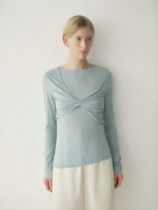 INSIS FEMME | Fall Tien-silk Merino Simple Elegant Butterfly Knot Asymmetric T-shirt Long Sleeve