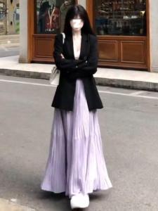 Plus Size Women's Korean Style High Waist Purple A-Line Skirt: Spring 2025 New Arrival