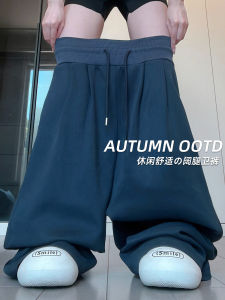 Retro Loose Wide Leg Pants Womens Drawstring Pleated Low Waist Drapey Sporty Trousers Autumn New Style Casual Pants