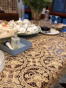 European Style Ruiyun Embroidery Lace Tablecloth Solid Color Full Work Tea Table Cloth Hollow Out Table Cover White and Beige Piano Cover Customizable