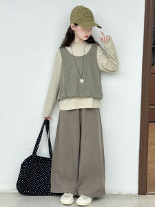 MPW | ชุดเด็กผู้หญิงสไตล์เกาหลีฤดูใบไม้ร่วง 3 ชิ้น เสื้อกั๊กถัก เสื้อเชิ้ตฐาน กางเกงขายาว ชุดลำลอง สวมใส่สบาย